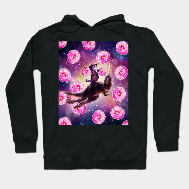 Cowboy Space Cat On Dinosaur Unicorn - Donut Hoodie by Random Galaxy